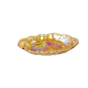 Indiana Glass Carnival Iridescent Amber Dish Sunflower Vintage 91861
